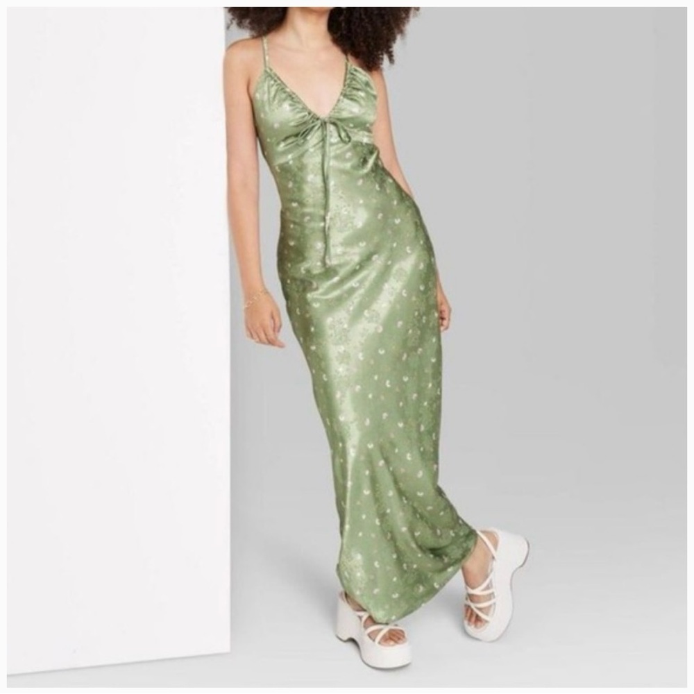 XS wild fable green apple floral slip dress NWT